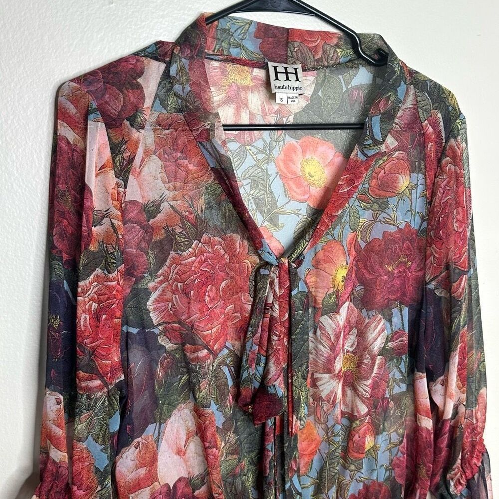 Haute Hippie Silk Blouse Sheer Floral size Small - Picture 2 of 7